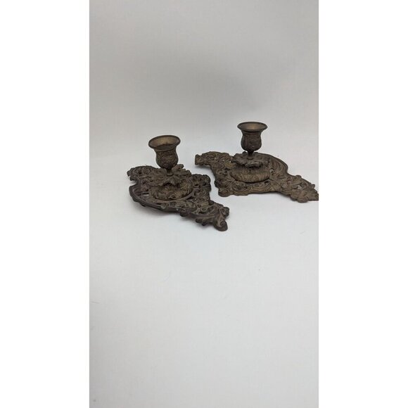 Vintage Ornate Art Nouveau candle holders brass 10" x 6 set of 2 - Picture 6 of 8